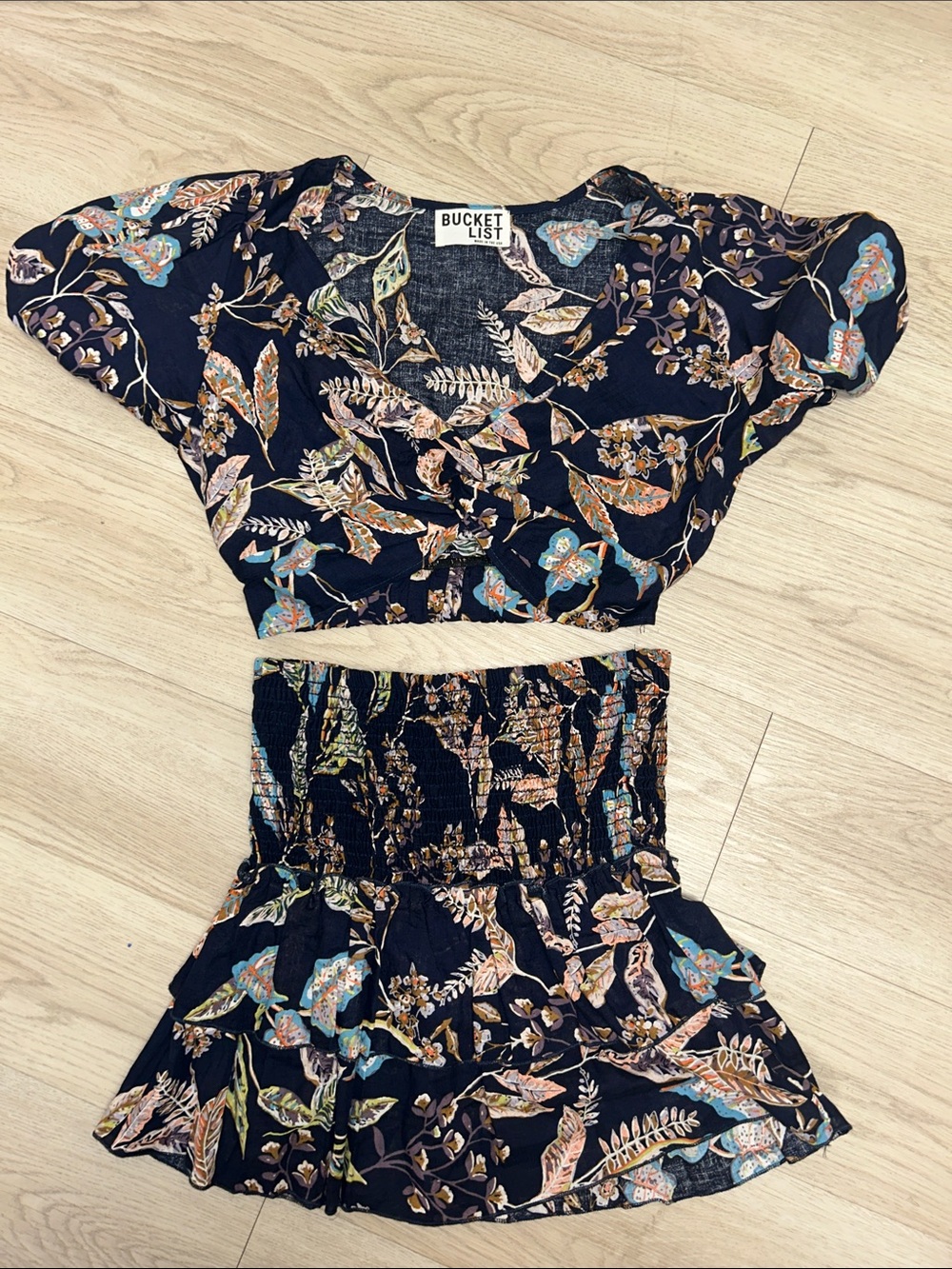 BUCKETLIST Navy Floral Print V-Neck Top